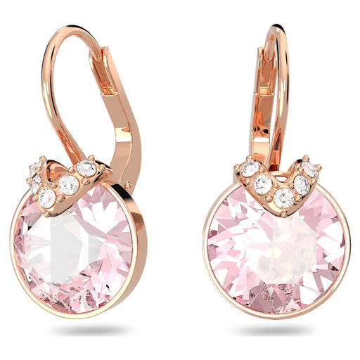 bella v drop earrings round cut pink rose gold tone plated swarovski